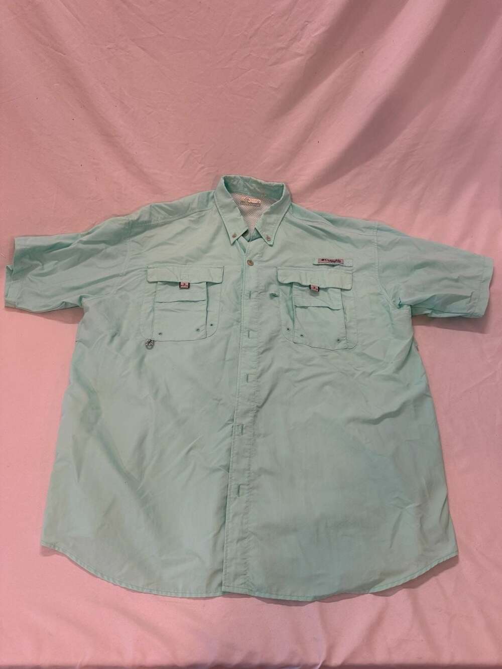 Columbia PFG Button Down Shirt Size L Teal Fishing